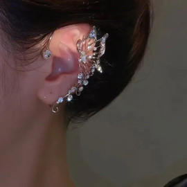 Boucles d'oreilles papillon - clip d'oreiles grand papillon et strass - modele gauche