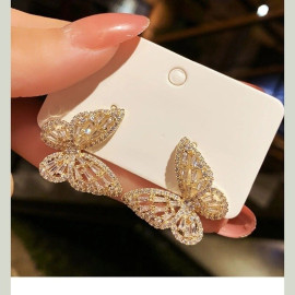 Boucles d'oreilles papillon ailes fines avec strass couleur or