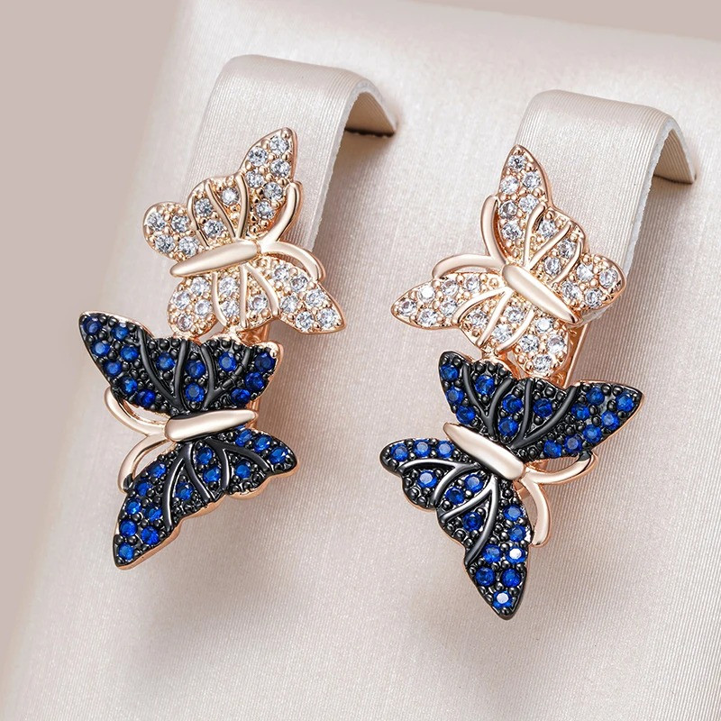 Pendientes Mariposa Estrás Azul y Plata – Elegancia y Lujo