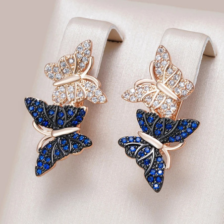 Pendientes Mariposa Estrás Azul y Plata – Elegancia y Lujo