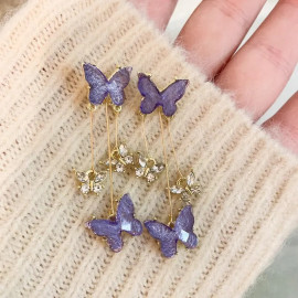 Pendientes de Mariposas Morado y Dorado - Elegancia en Cascada 🦋