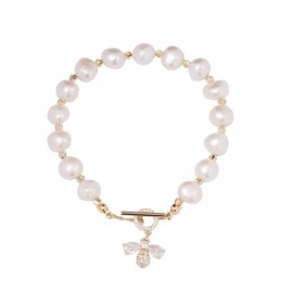 Bracelet en perle naturelle femme avec abeille en Zircon