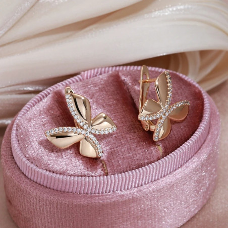 magnifiques Boucles d'oreilles papillon en or rose