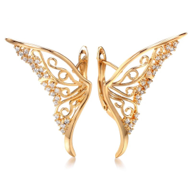 vue complète des Boucles d'oreilles papillon deux grandes aildes papillon strass et