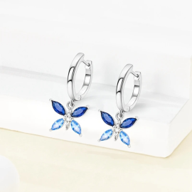 Boucles d'oreilles papillon aux papillons cristaux strass bleus en Argent Sterling 925