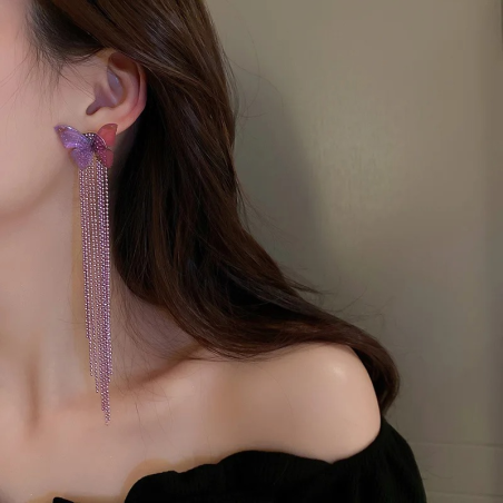 Boucles d'oreilles papillon avec papillons lumineux et longs pendants