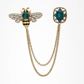 Détails Broche Duo Abeille Royale et Joyau Émeraude - Élégance Vintage