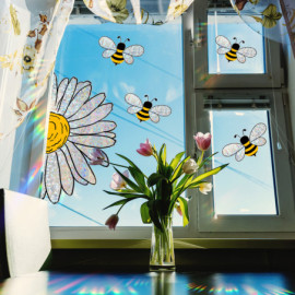 Grands Autocollants Suncatcher Tournesol et Abeilles pour fenêtre
