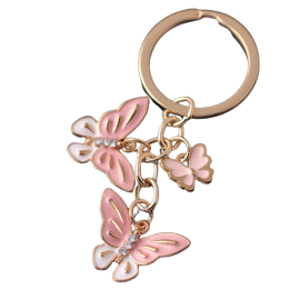 Porte-clés deux grands et un petit papillons volants - couleur rose