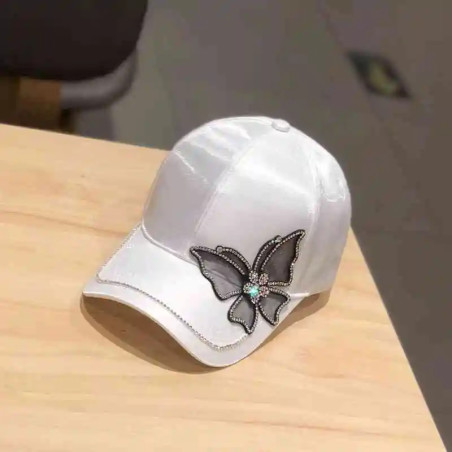 Casquette de baseball avec Grand Papillon Strass - Couleur Blanc