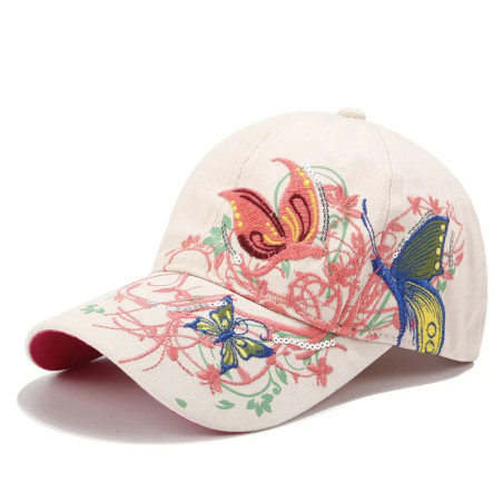 Casquette Papillon avec Broderies et Grand Papillon Brodé - Couleur Beige