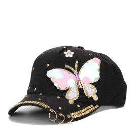 Casquette Papillon Strass Cristaux à visière cloutée - Couleur Noir