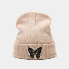 Bonnet Papillon avec Grande Broderie Papillon - Couleur Beige