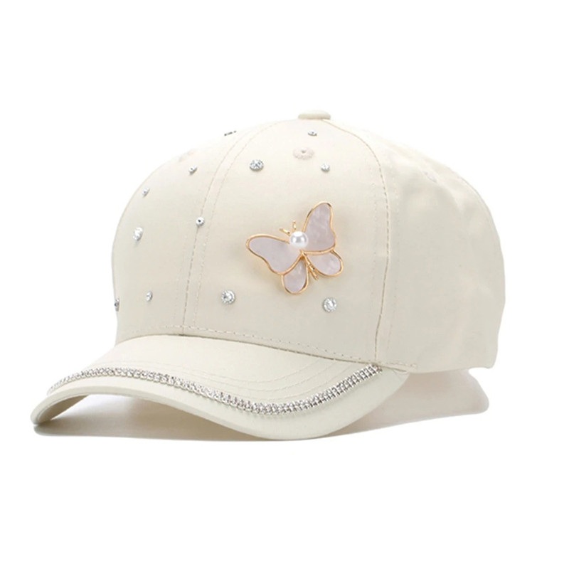 Casquette Papillon avec strass et Papillon Coquillage - Couleur Beige