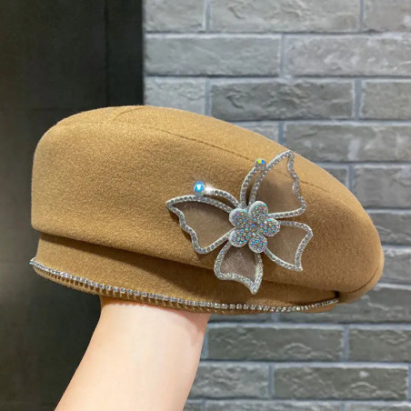Casquette en laine Papillon de Strass - Couleur neige