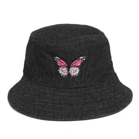 Bob Papillon en denim avec Papillon Rose Brodé - Couleur Noir