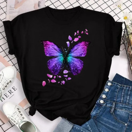 T-shirt Grand Papillon Floral Violet Noir