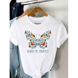 T-shirt Papillons "Always Be Yourself" couleur blanc