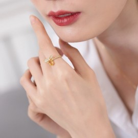 magnifique bague en cristal jaune abeille anneau or