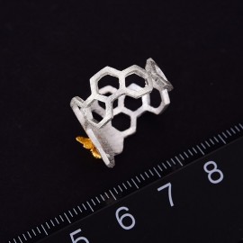 Bague à structure en nid d'abeille en argent sterling 925 et or 18 k