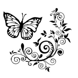 Autocollant Papillon Vinyle "Fleur de papillon\" Couleur Noir
