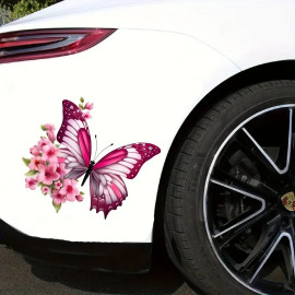 Magnfiique Sticker Papillon en vinyle Papillon Rose et Fleurs 15cm x 15cm