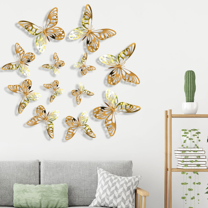 Autocollant Mural Créatif Papillon - Papillons 3D aux Ailles Creuses - Lot de 12 pièces
