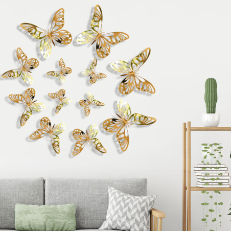 Autocollant Mural Créatif Papillon - Papillons 3D aux Ailles Creuses - Lot de 12 pièces