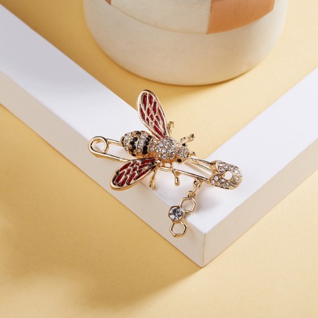 Broches épingle petite abeille en cristal strass  de couleur rouge