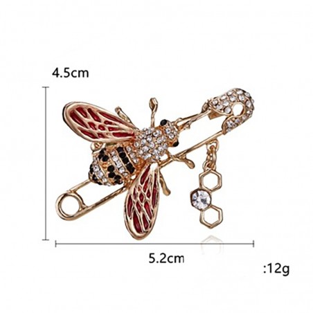 Broches épingle petite abeille en cristal strass rouge dimensions