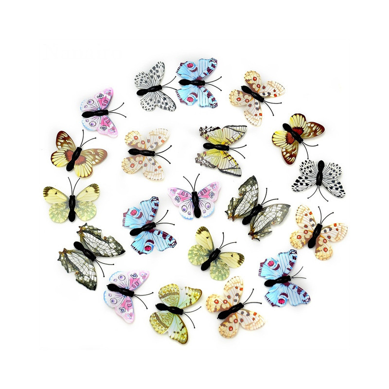 Lot de 100 pièces d'Autocollants Mural Papillons Floral 3D Colorés - Blanc