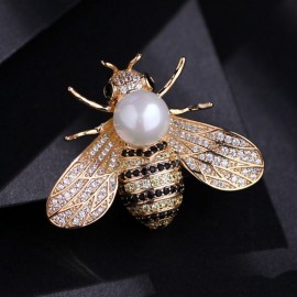 Broche Abeja con Estrás y Perla | Joya Original para Mujer