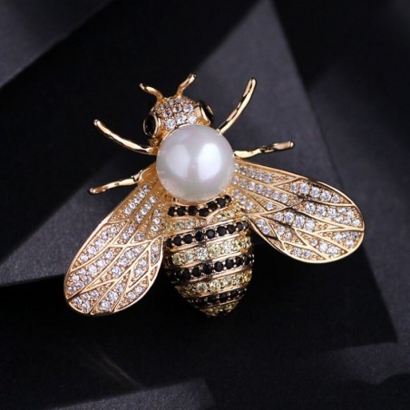 Broche Abeja con Estrás y Perla | Joya Original para Mujer