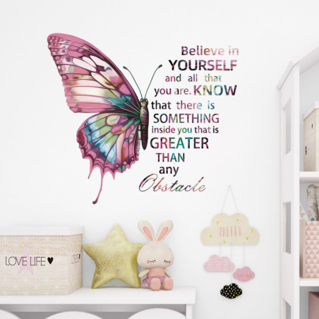 Grand Sticker mural Papillon Avec Message Motivation - 60cm x 47cm