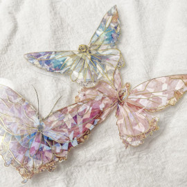 Magnifiques Autocollants Papillons Couleur Cristal et feuille d'or