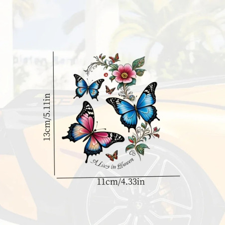 dimensions de l'Autocollant Papillons et fleurs en vinyle