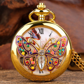 Montre de Poche Rétro à Quartz Papillon avec de chaîne