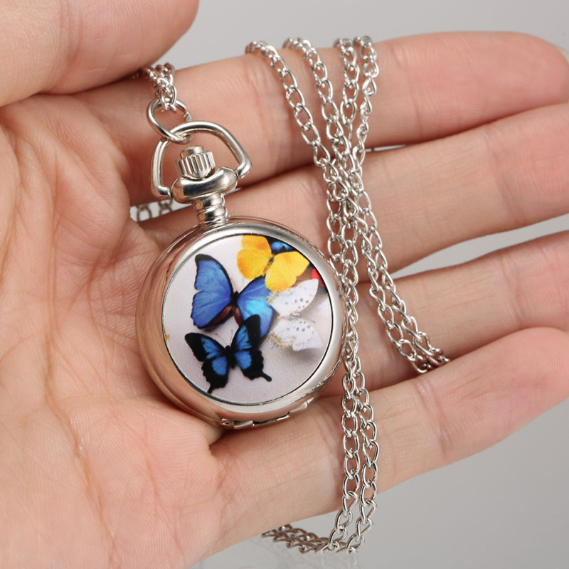 Montre de Poche Papillon à Quartz Couleur Argent