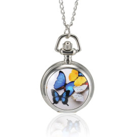 Vue détails de la Montre de Poche Papillon à Quartz Couleur Argent