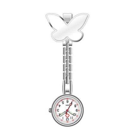 Montre de poche pour infirmière à Quartz avec Grand Papillon couleur Blanc