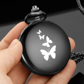 Magnifique Montre de Poche Papillon Vintage à quartz Papillons noir pour Femmes