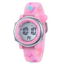 Montre de Sport électroqniue Papillon pour Enfant avec Bracelet en Silicone Souple couleur Rose