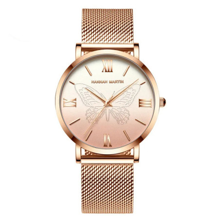 Montre Papillon pour Femme à Quartz Ailes de Papillon 3D couleur beige