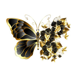 Écusson Papillon Grand Papillon Noir et Or Thermoadhésif