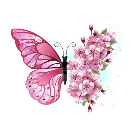 Écusson Grand Papillon Rose mi-papillon mi-fleurs Cerisier Sakura Thermoadhésif