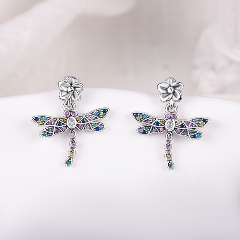 Boucles d'oreilles Libéllule colorée en Argent Sterling 925