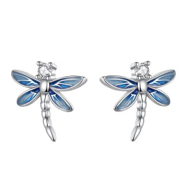 Boucles d'oreilles Libéllule Bleue en Argent Sterling 925