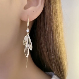 Détails des Boucles d'oreilles Libéllule Longues Ailes de libellule en Zircon et Opale