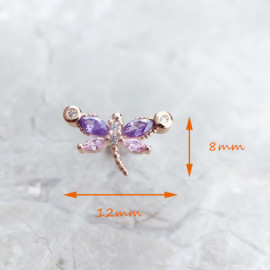 Dimensions des Petites Boucles d'oreilles Libéllule en Argent Sterling 925 avec Pierres en Zircon