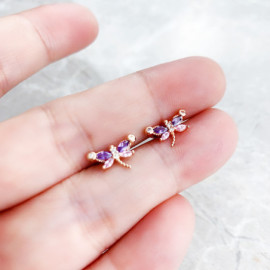 Détails des Petites Boucles d'oreilles Libéllule en Argent Sterling 925 avec Pierres en Zircon